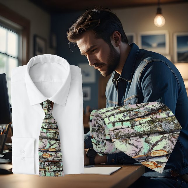 Close-up scene of birch log stumps, rustic charm neck tie (Creator Uploaded)