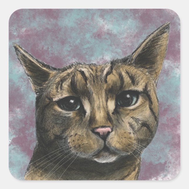 Close Up Tabby Cat Realistic Drawing Square Sticker (Front)