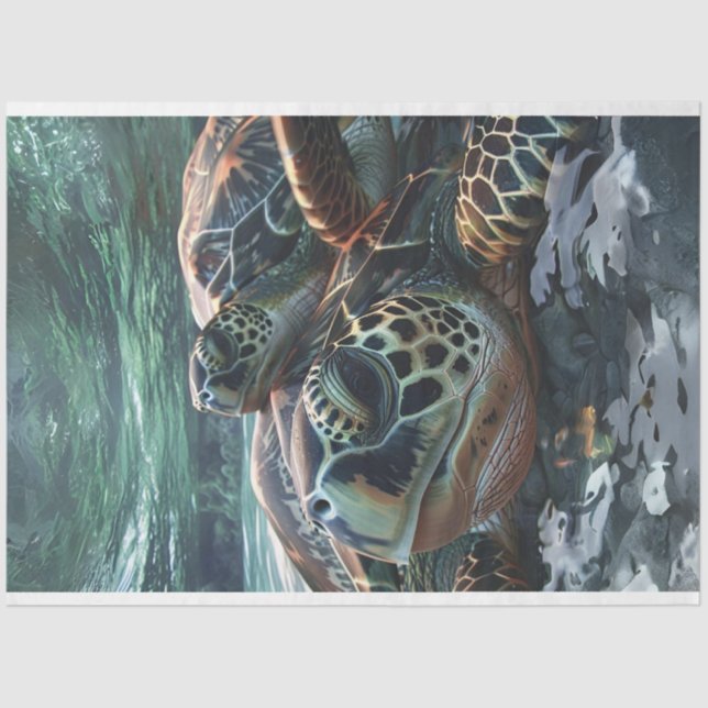 Close up Turtle in the Sea Decoupage Tissue Paper (Front)