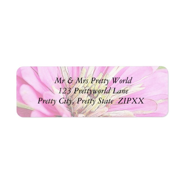 Close-up view of a delicate pink zinnia label (Front)