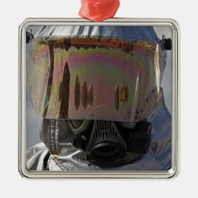 Close-up view of a firefighter metal ornament (Front)