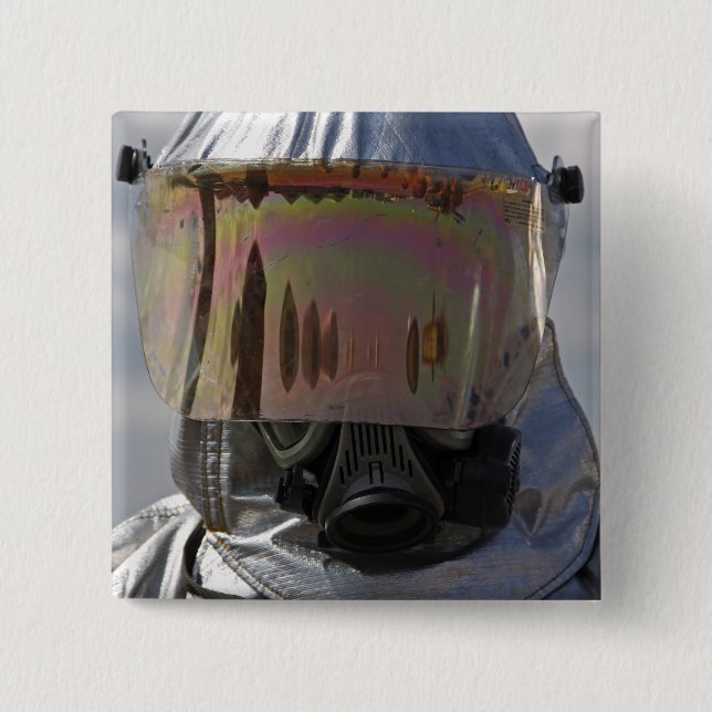 Close-up view of a firefighter pinback button (Front)