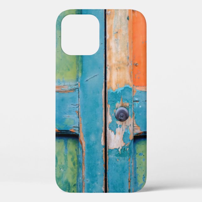 CLOSE-UP VIEW OF BLUE AND GREEN WOODEN DOOR Case-Mate iPhone CASE (Back)