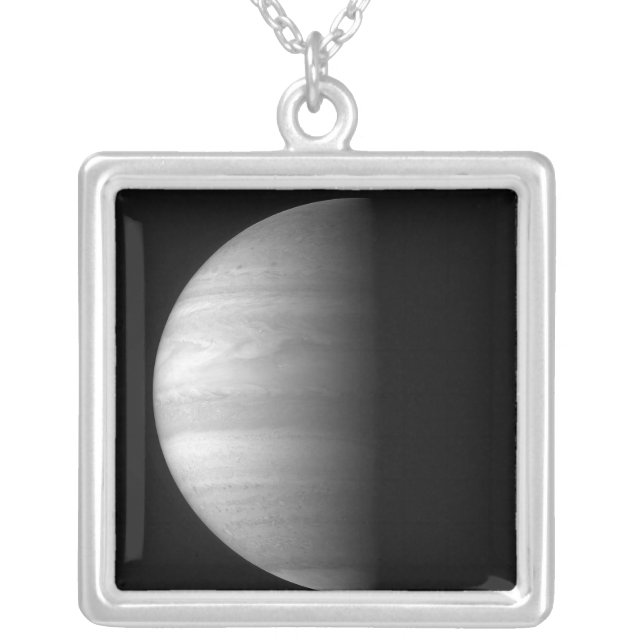 Close-up view of the planet Jupiter Silver Plated Necklace (Front)