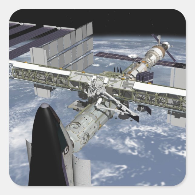 Close up view of the Shuttle docked Square Sticker (Front)