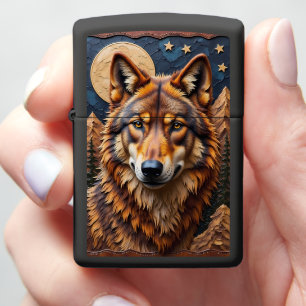 Close-Up Wolf Night Stargazing Zippo Lighter
