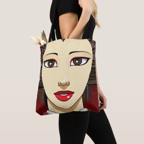 Close_up Womans Face Japanese Beauty Unique Chic Tote Bag