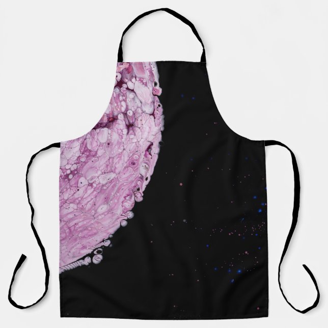 Close view of pink planet cartoon image apron (Front)