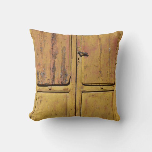 Closed brown wooden cabinet throw pillow (Front)