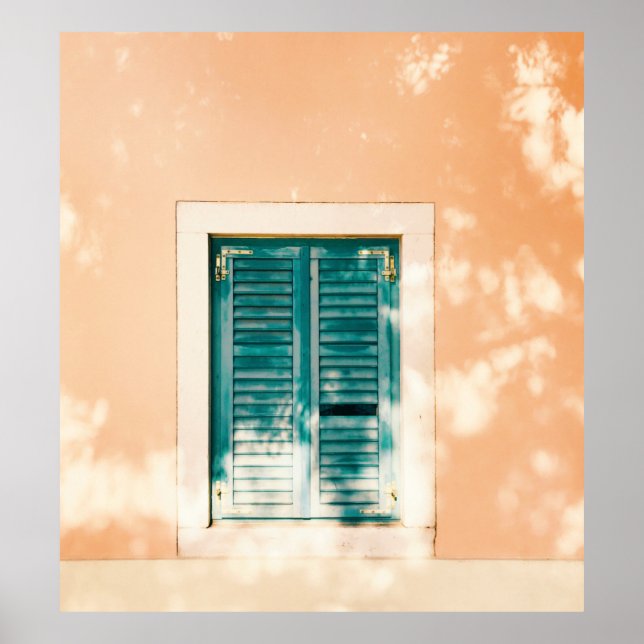 Closed green wooden door poster (Front)