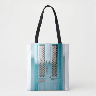 CLOSED TEAL FRENCH DOORS TOTE BAG