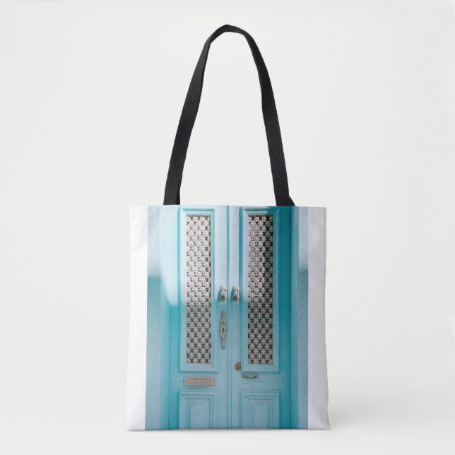 CLOSED TEAL FRENCH DOORS TOTE BAG (Front)