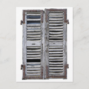 Closed window with old wood shutters postcard