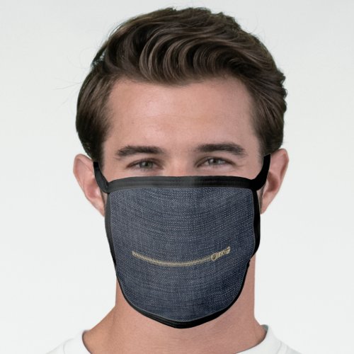 closed zipper on denim face mask