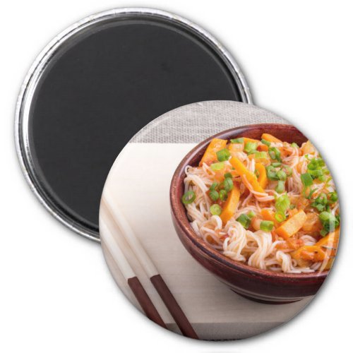 Closeup Asian dish of rice noodles and vegetable Magnet