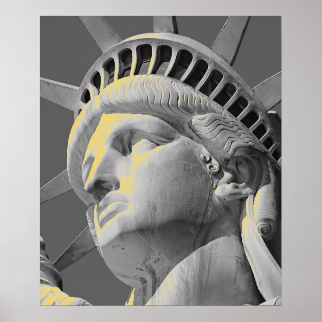 Closeup Black White Yellow Statue of Liberty Print (Front)