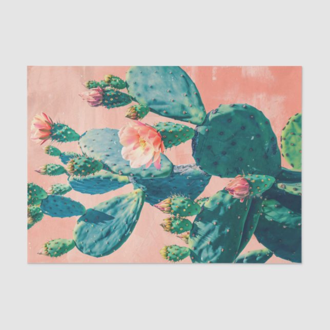 Closeup Cactus with Coral Pink Wall Decoupage Tissue Paper (Front)