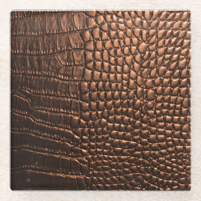Closeup: crocodile leather texture. glass coaster (Front)