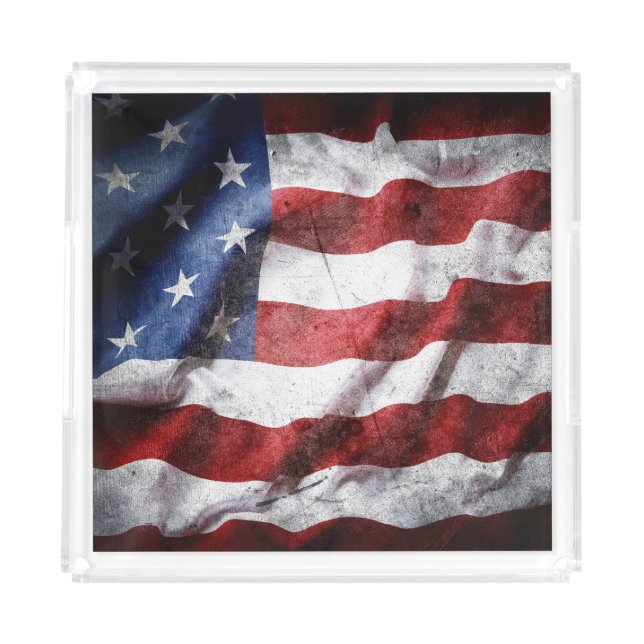 Closeup grunge American flag. Acrylic Tray (Front)