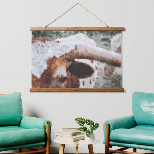 Closeup Impressionist Painted Longhorn Hanging Tapestry