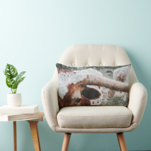 Closeup Impressionist Painted Longhorn Lumbar Pillow