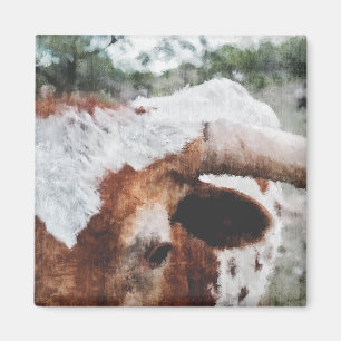 Closeup Impressionist Painted Longhorn Magnet