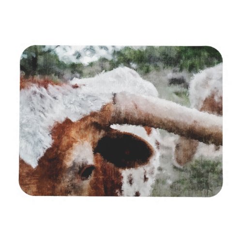 Closeup Impressionist Painted Longhorn Magnet