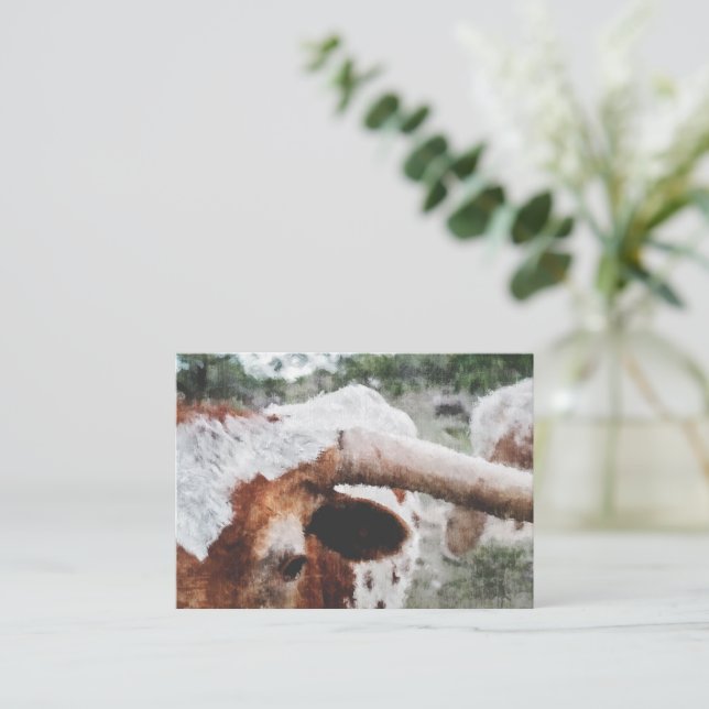 Closeup Impressionist Painted Longhorn Note Card (Standing Front)