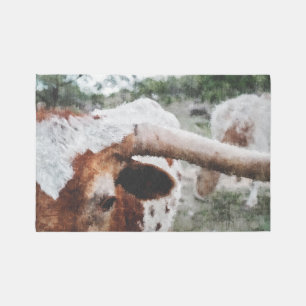 Closeup Impressionist Painted Longhorn Rug