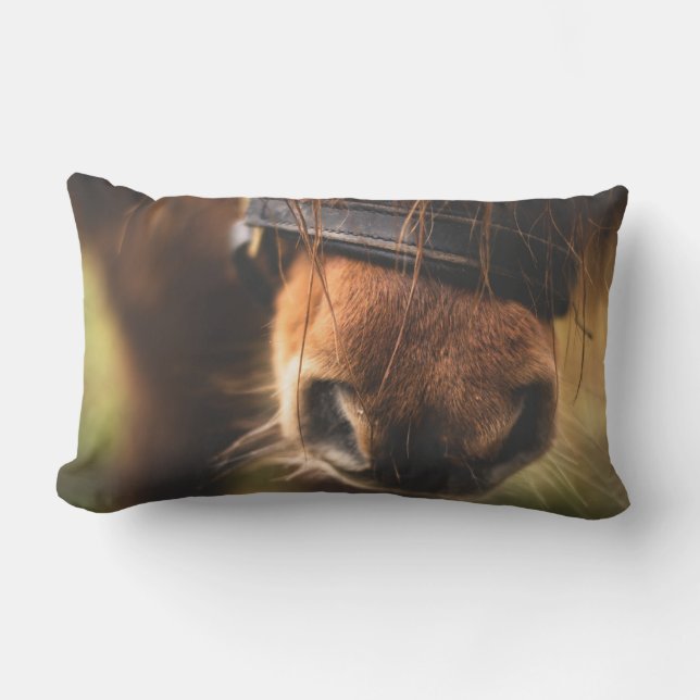 Closeup of a Cute Brown Horse Nose Lumbar Pillow (Front)