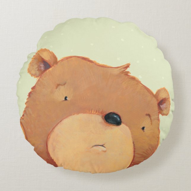CloseUp of Big Brown Bear Round Pillow (Front)