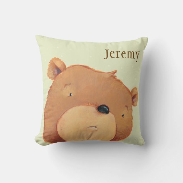 CloseUp of Big Brown Bear Throw Pillow (Front)