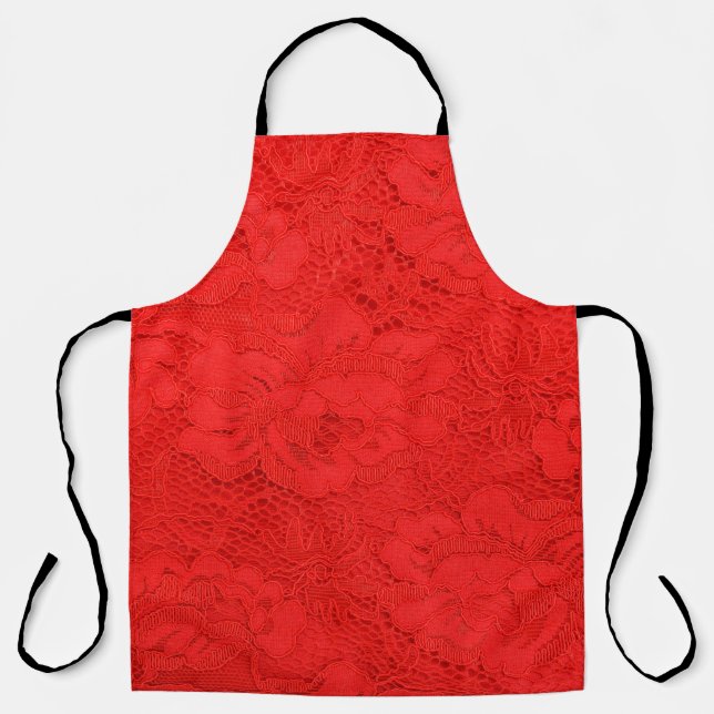 Closeup of fine elegant red lace texture with seam apron (Front)