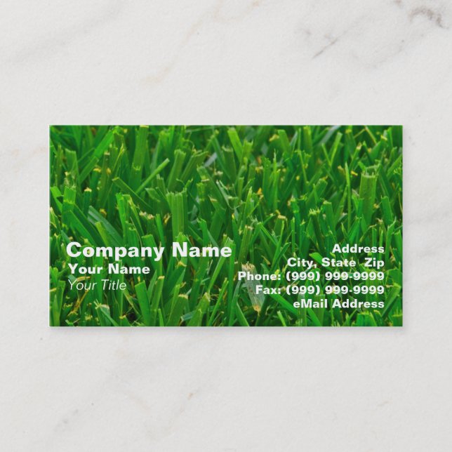 Closeup of Green Lawn Business Card (Front)