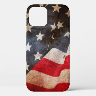 Closeup of grunge American flagamerica, american,  iPhone 12 Case