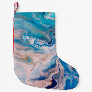 Closeup of mixed blue and white abstract marble te small christmas stocking