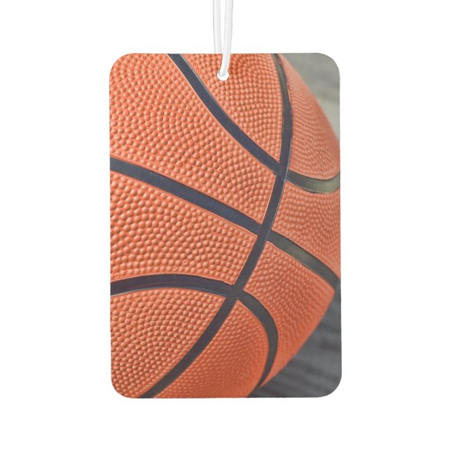Closeup of Orange Basketball Car Air Freshener (Back)