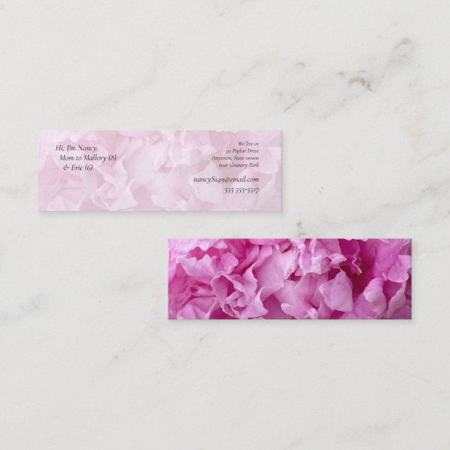 Closeup of pink peonies mom mini business card (Front/Back)