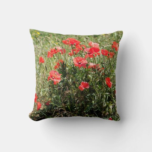 Closeup of poppies  throw pillow