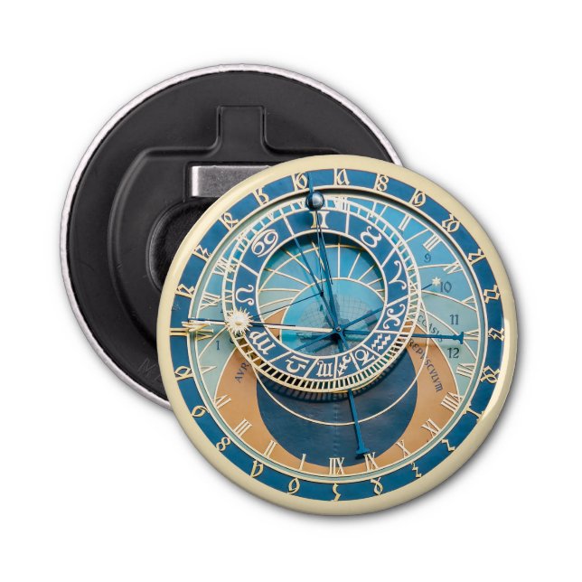 Closeup on Prague Astronomical Clock, Czech R. Bottle Opener (Front)