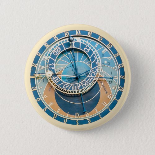 Closeup on Prague Astronomical Clock Czech R Button