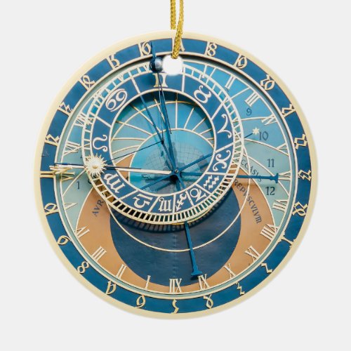 Closeup on Prague Astronomical Clock Czech R Ceramic Ornament