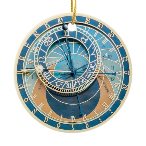 Closeup on Prague Astronomical Clock, Czech R. Ceramic Ornament