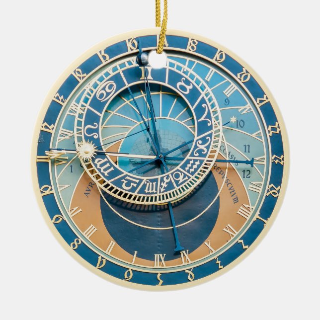 Closeup on Prague Astronomical Clock, Czech R. Ceramic Ornament (Front)
