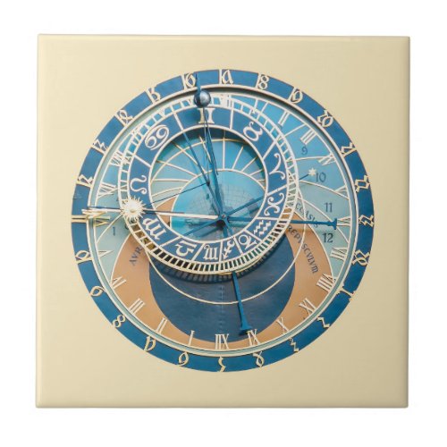 Closeup on Prague Astronomical Clock Czech R Ceramic Tile