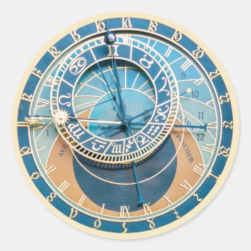Closeup on Prague Astronomical Clock Czech R Classic Round Sticker