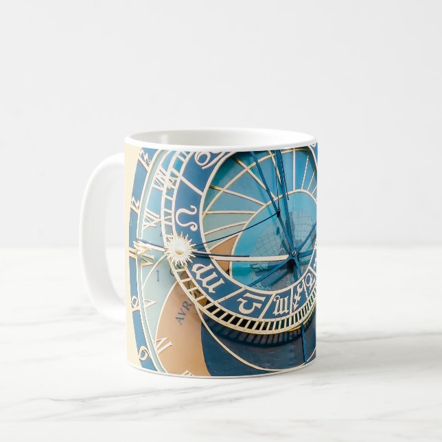 Closeup on Prague Astronomical Clock, Czech R. Coffee Mug (Front Left)