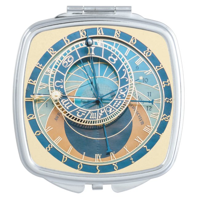 Closeup on Prague Astronomical Clock, Czech R. Compact Mirror (Front)