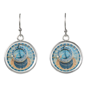 Closeup on Prague Astronomical Clock, Czech R. Earrings