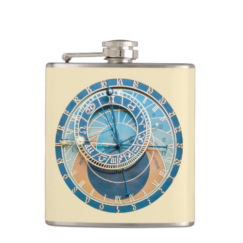 Closeup on Prague Astronomical Clock Czech R Flask